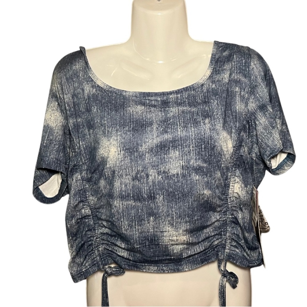THRILL 94 CURVY GIRL BY ASHLEY STEWART  Acid Wash  DENIM BLUE COLOR RUCHE SZ 2X